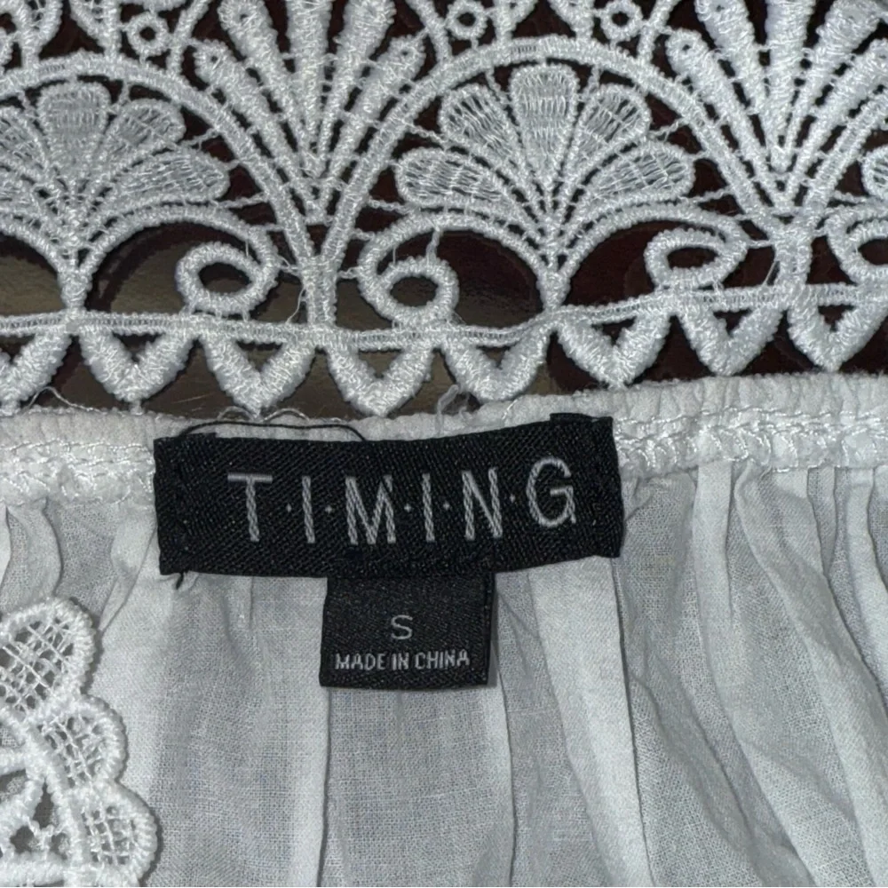 Timing White Crochet Lace Peasant Blouse Boho Cottagecore Top - Picture 4 of 5